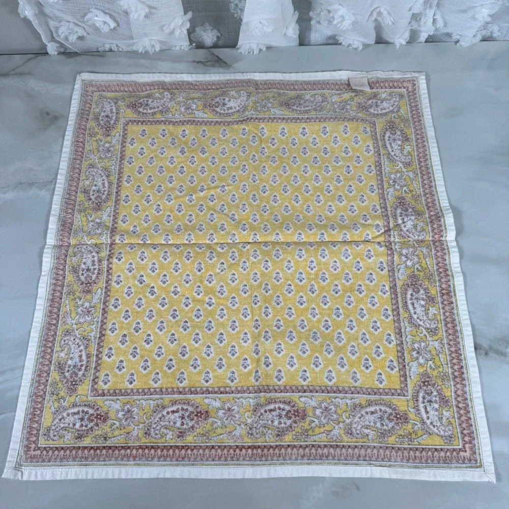 Set of 4 Vintage Williams-Sonoma Cotton Napkins Yellow Brown Paisley Boho Groovy